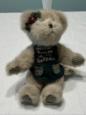 Plush Bear with 'Nothing Bugs Me in My Garden' Green Dress